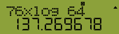 tela com resultado de grande quantidade de dígitos decimais - resultado de 76 x log 64 = 137,269678